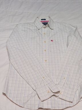Abercrombie & Fitch White Plaid Dress Shirt with Pink Logo
